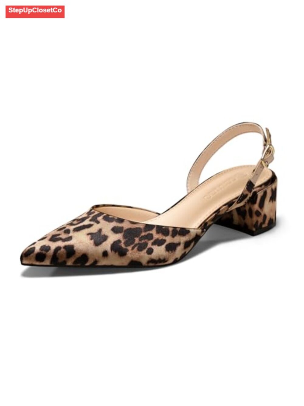 Women's Satin Slingback Pumps Low Chunky Heels Pointed Toe